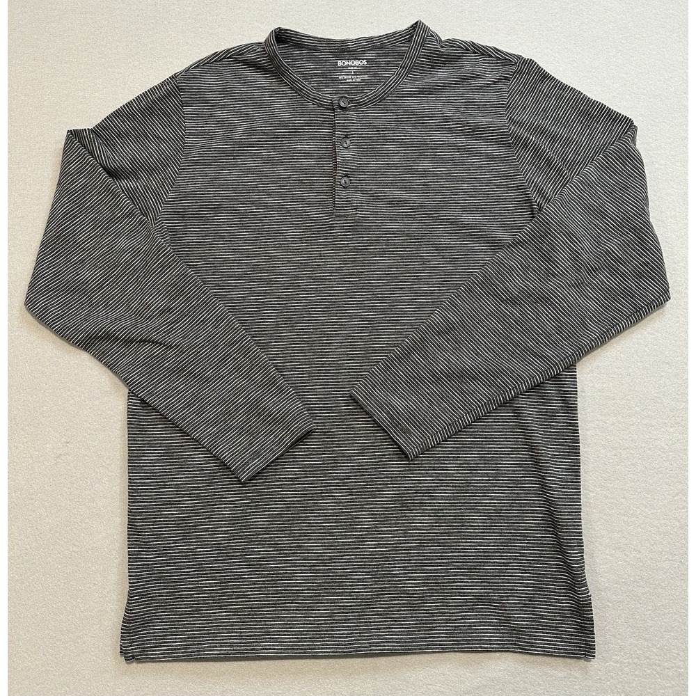 Bonobos Henley Shirt Mens Large Gray Striped Long Sleeve Casual